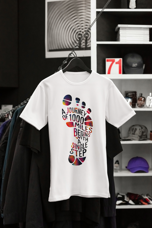 A Journey of 1000 Miles – Inspirational Footprint Unisex Oversized Classic T-Shirt
